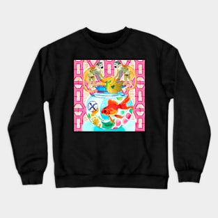 Monkeys and goldfish on pink lattice Crewneck Sweatshirt